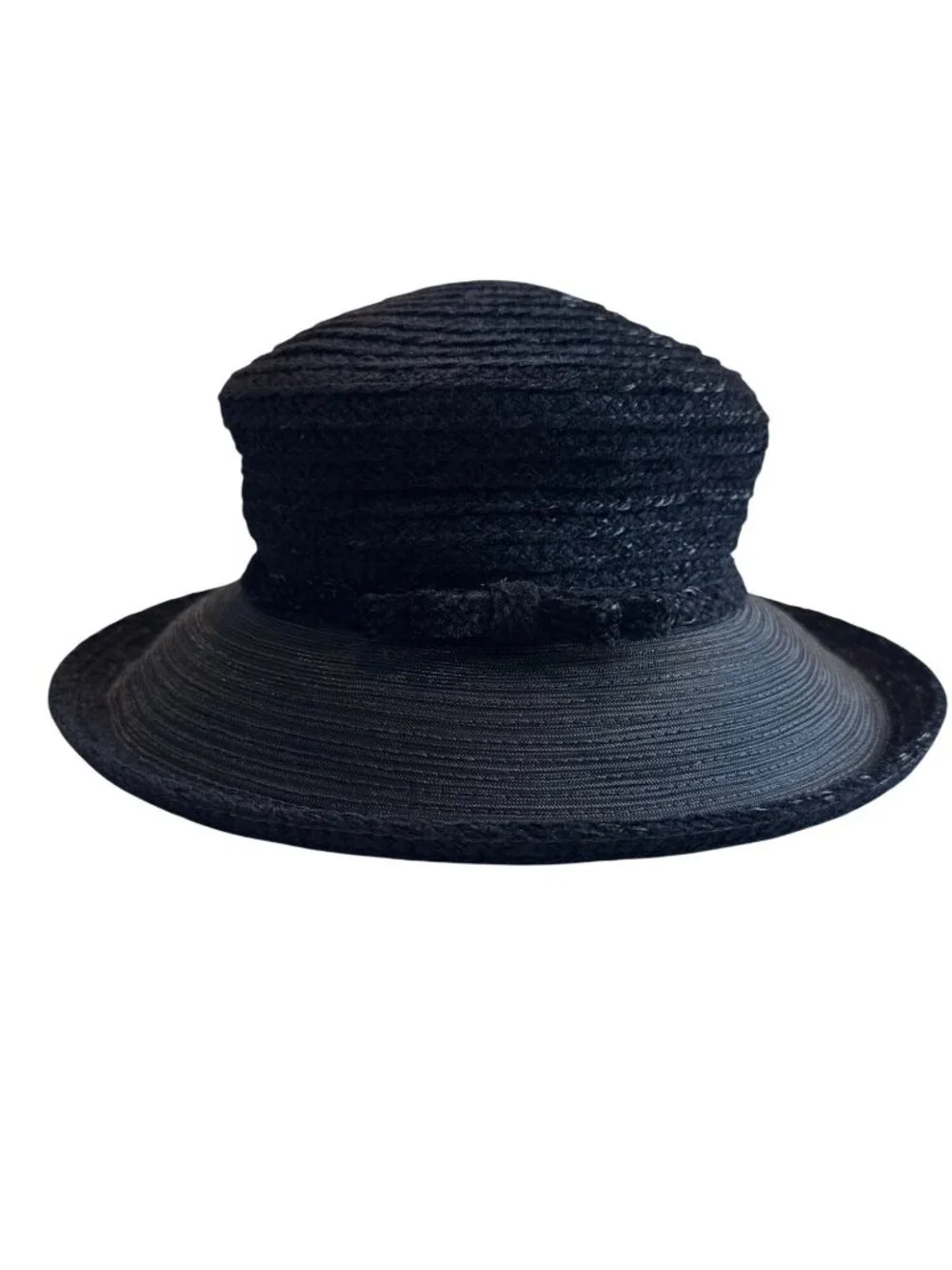 Debra Rhodes Black Straw Hat Wide Brim Classic Old Money Fall